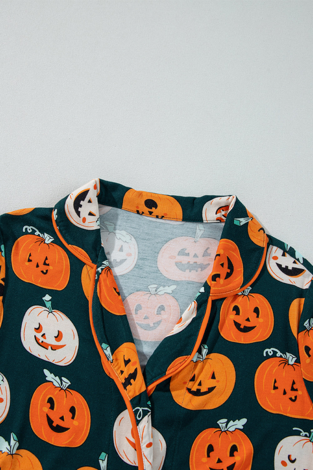 Orange Halloween Pattern Short Sleeve Shirt Pajama Set