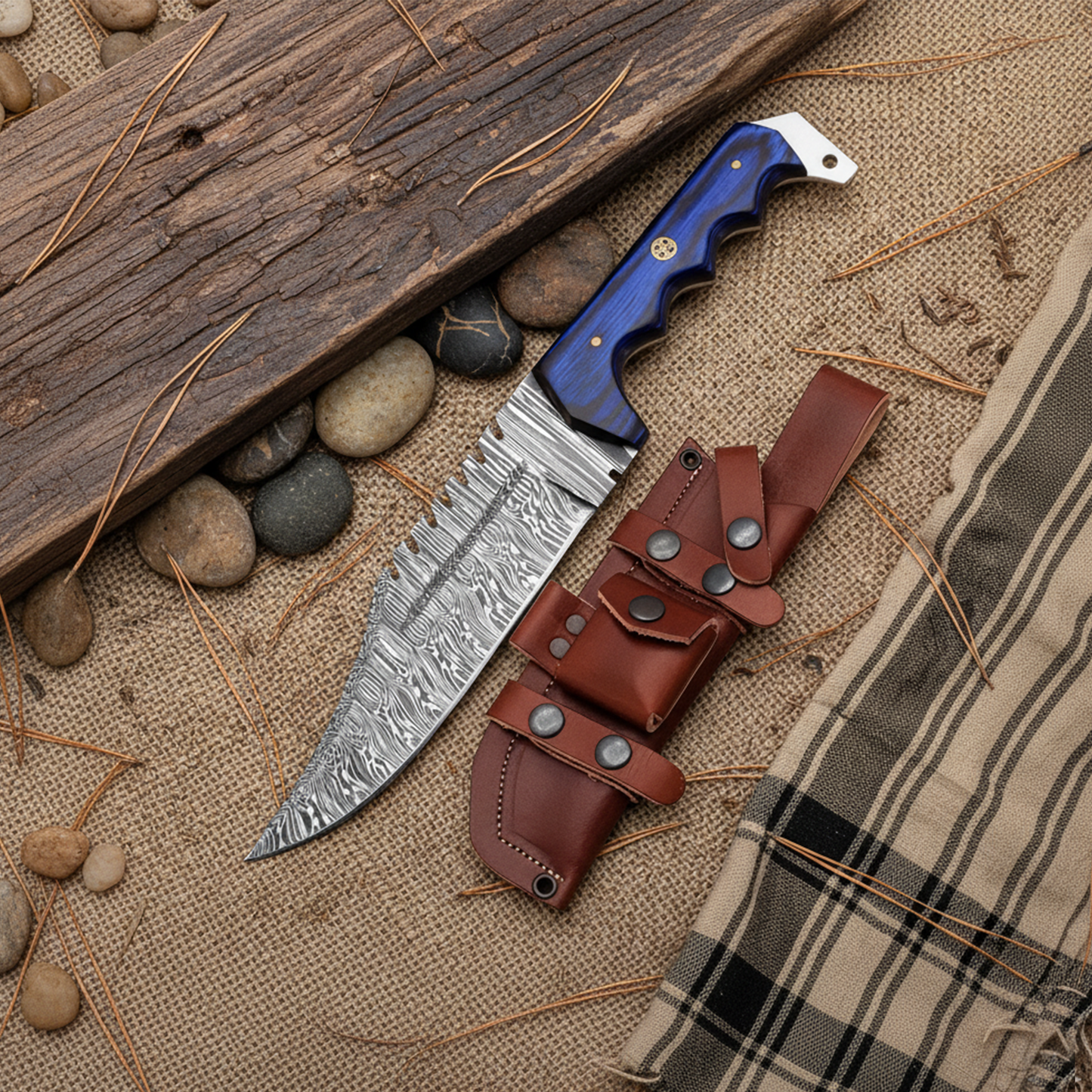 12' Handmade damascus steel knife with leather sheath