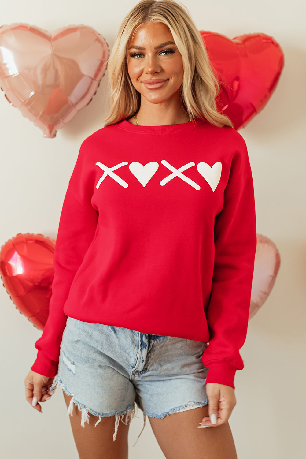 Red Puff XOXO Print Valentines Heart Sweatshirt