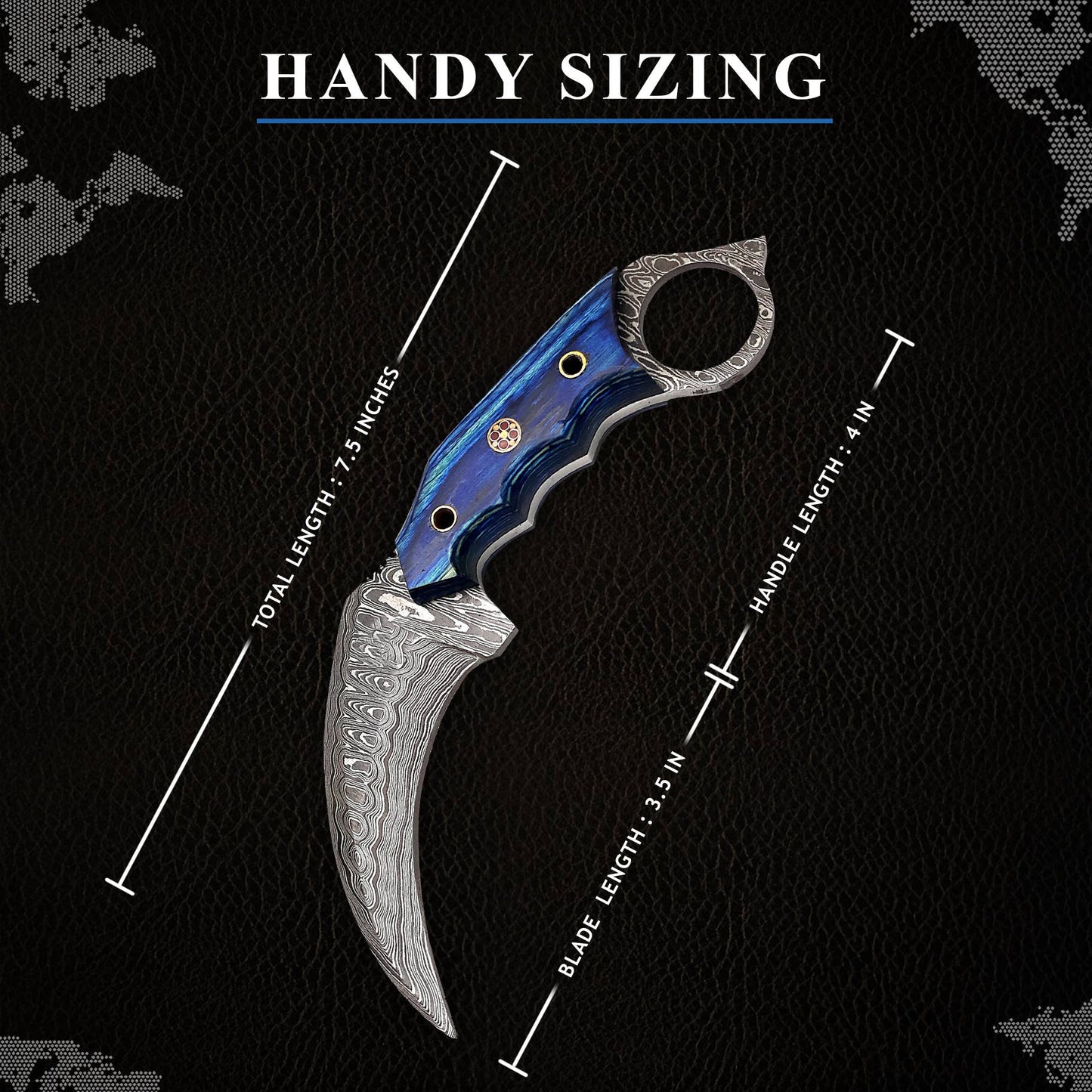 7.5' Handmade damascus steel knife with leather sheath