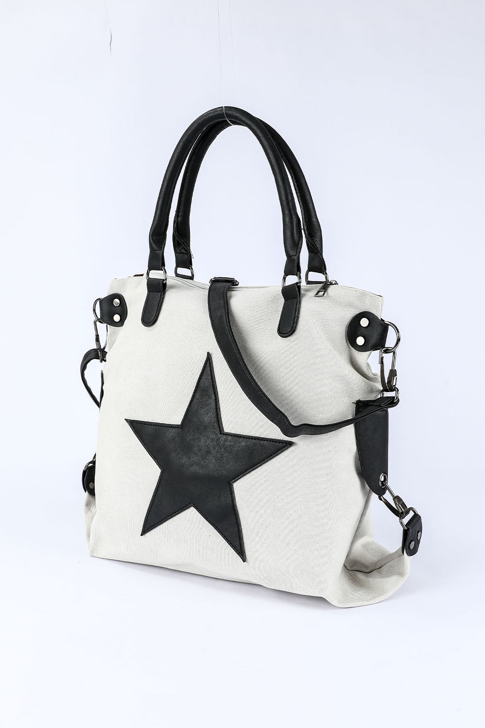 Beige Casual Five-pointed Star Canvas Tote Bag