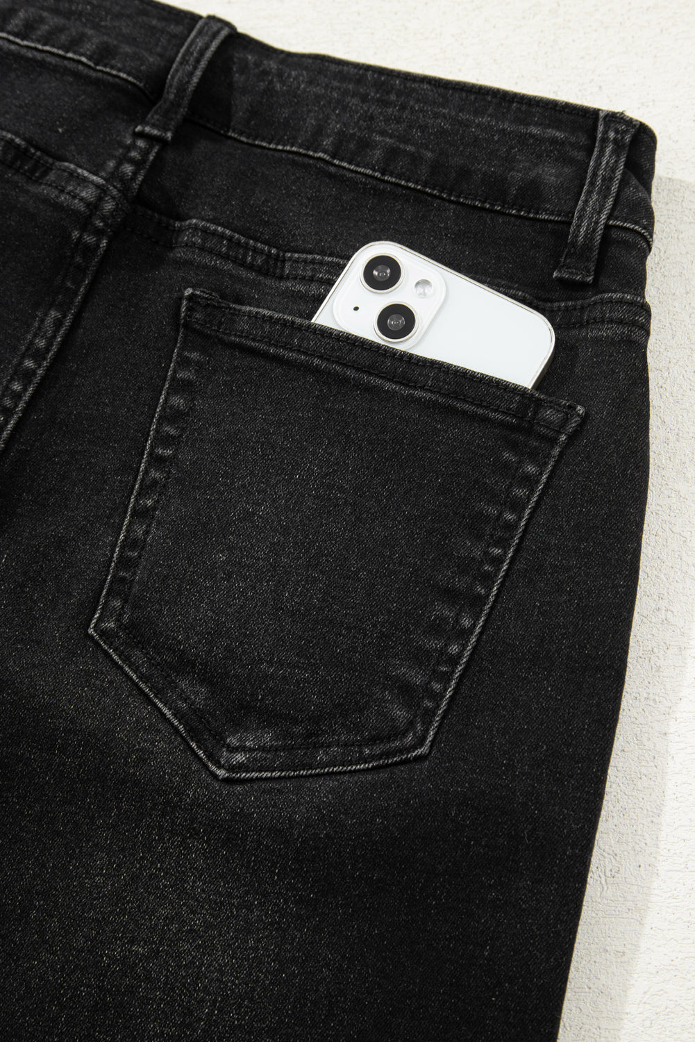Navy Blue Raw Hem Straight Leg Loose High Waist Jeans