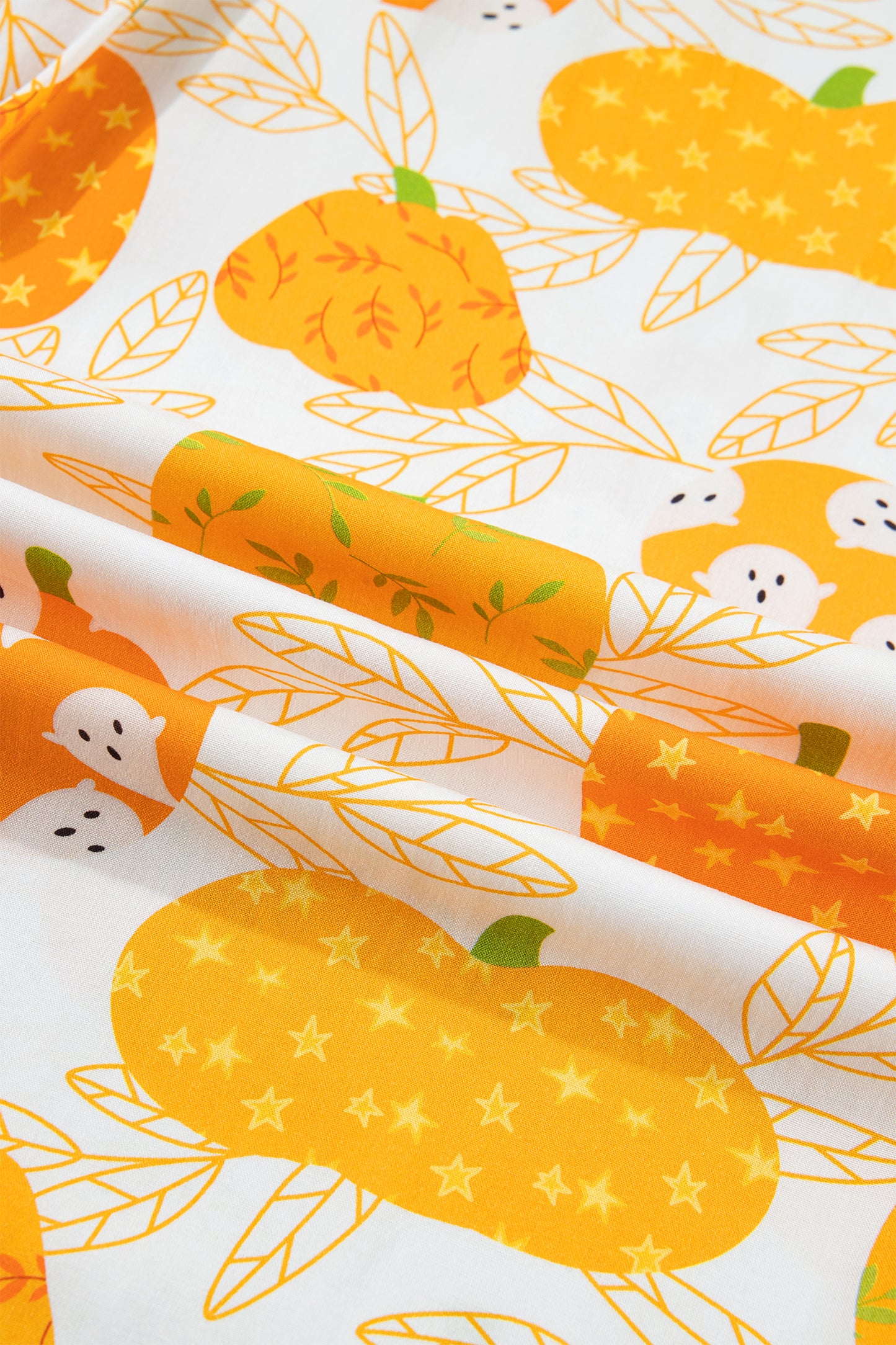Orange Short Sleeve Pumpkin Print Polka Dot Trim Pocket Pocket Placket Home Wear Lounge Set
