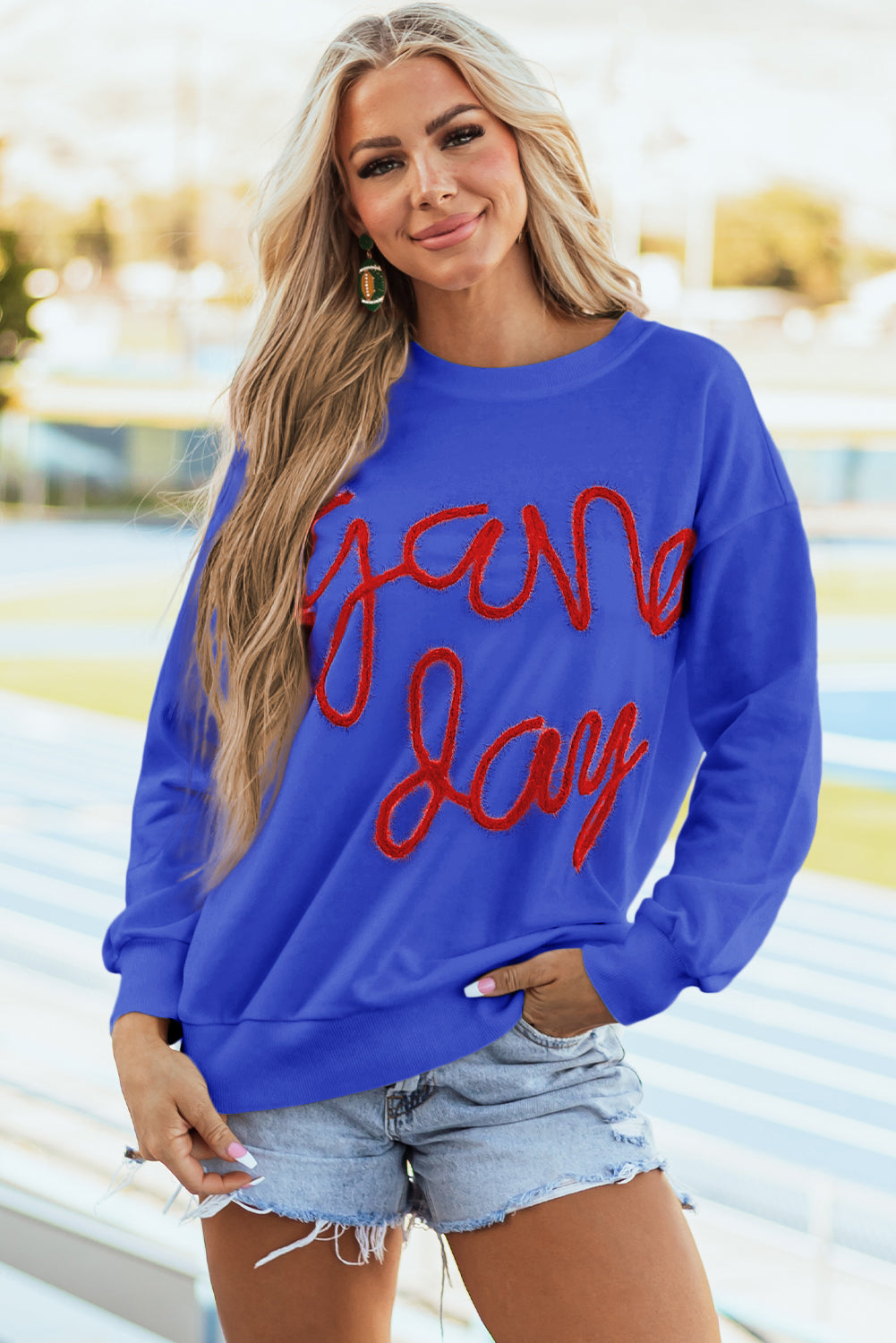 White Tinsel Game Day Drop Shoulder Graphic Sweatshirt