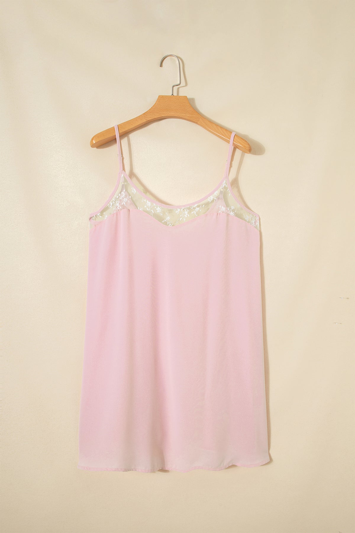 Light Pink Sheer Lace Patchwork Camisole Nightgown Dress