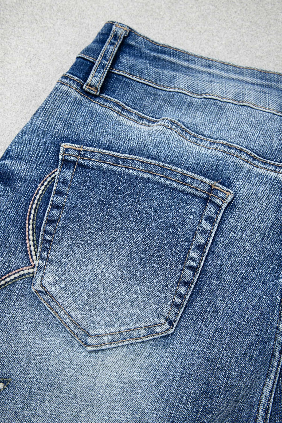 Blue Western Embroidered Flare Full Length Jeans