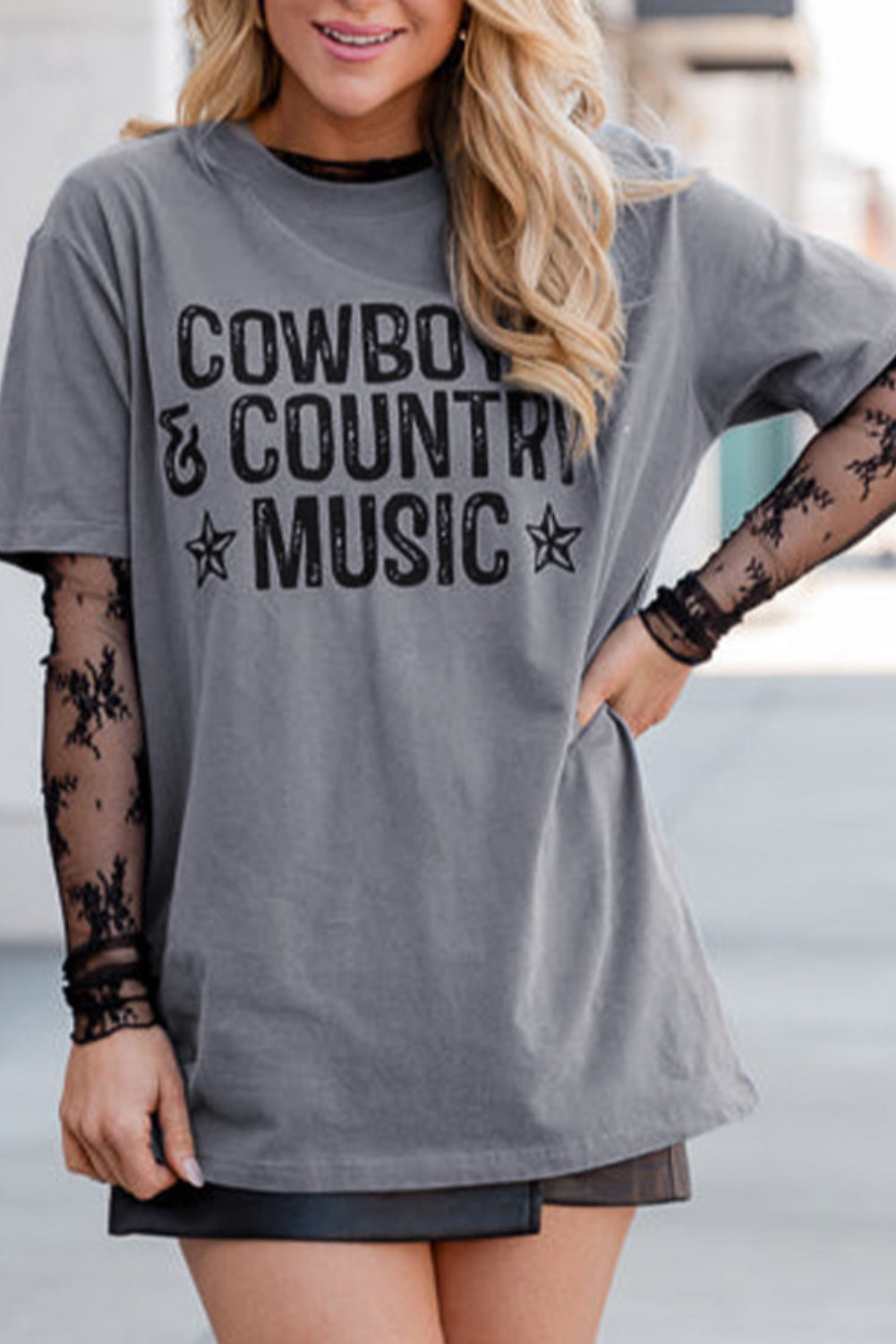 Gray COWBOYS COUNTRY MUSIC Graphic T Shirt