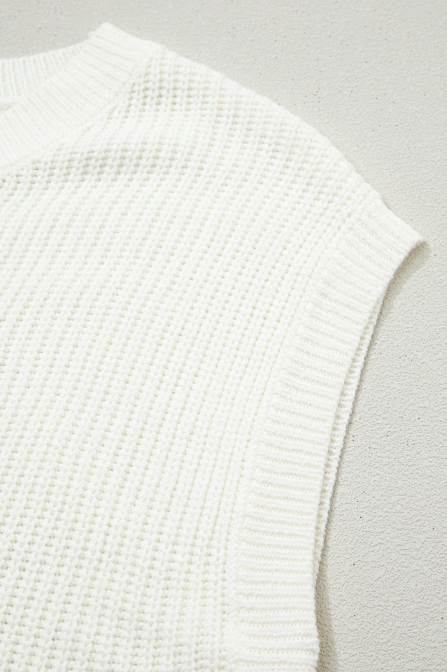White Crochet Horseshoe Short Sleeve Knit Sweater