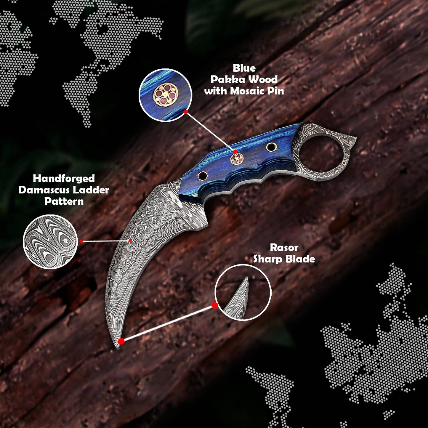 7.5' Handmade damascus steel knife with leather sheath