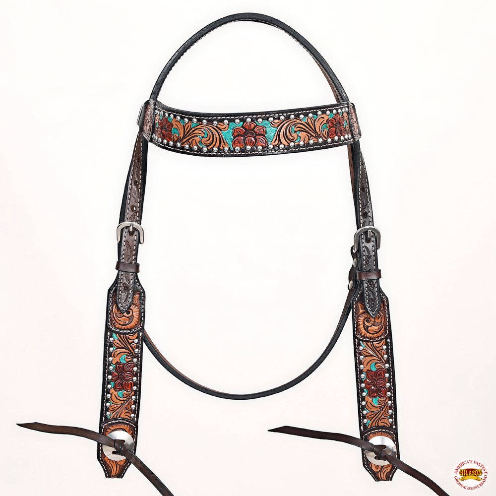 Western Horse Headstall Breast Collar Leather Brown