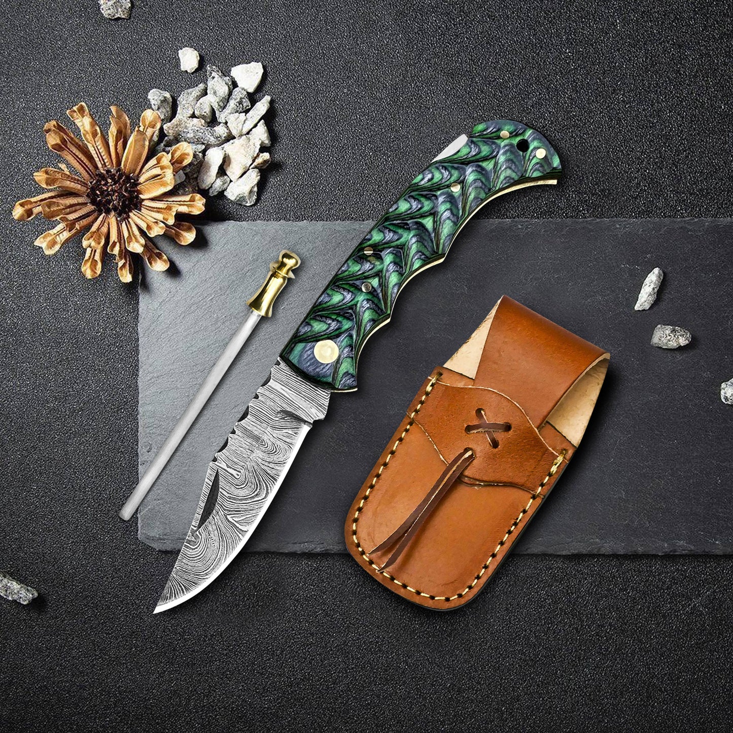 6.5' Handmade damascus folding knife, Pocket Knife