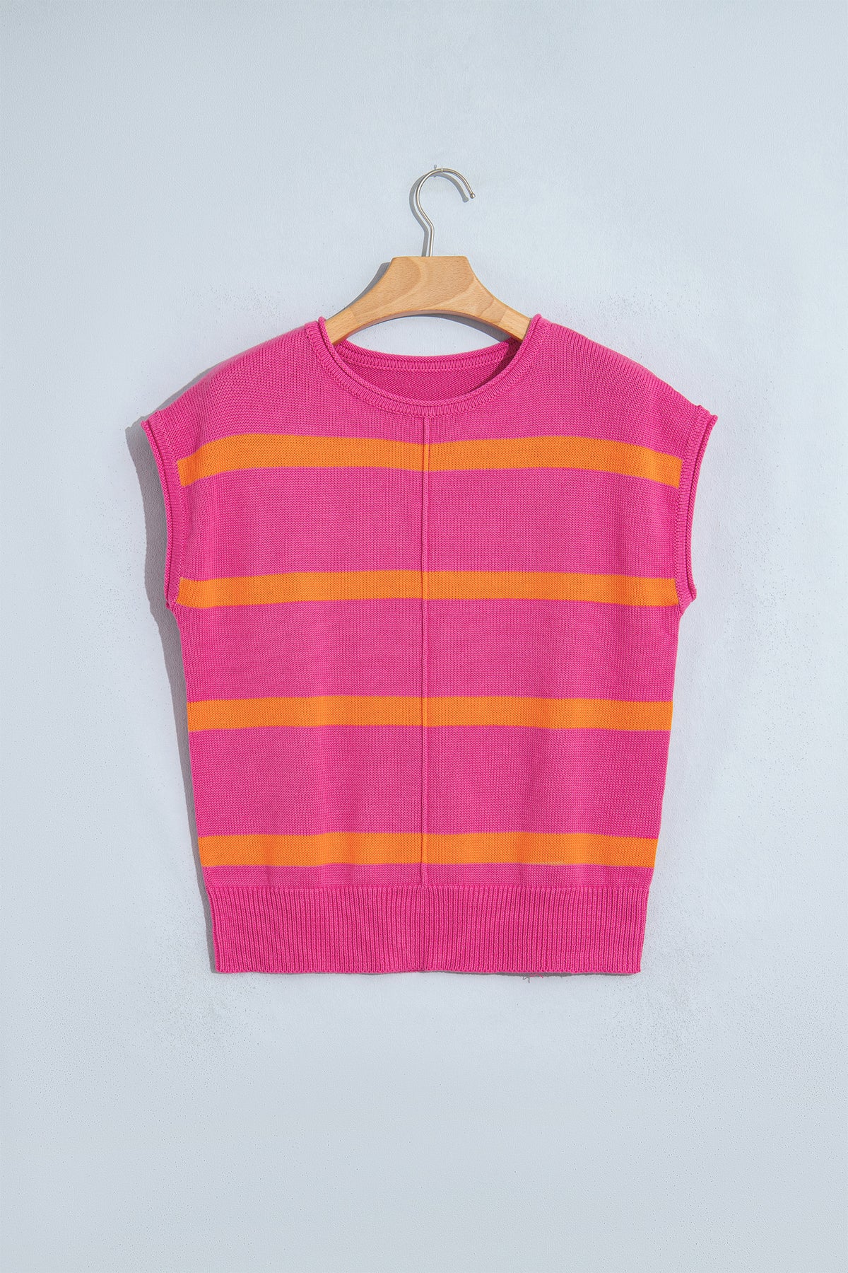 White Stripe Knit Western Short Sleeve Sweater