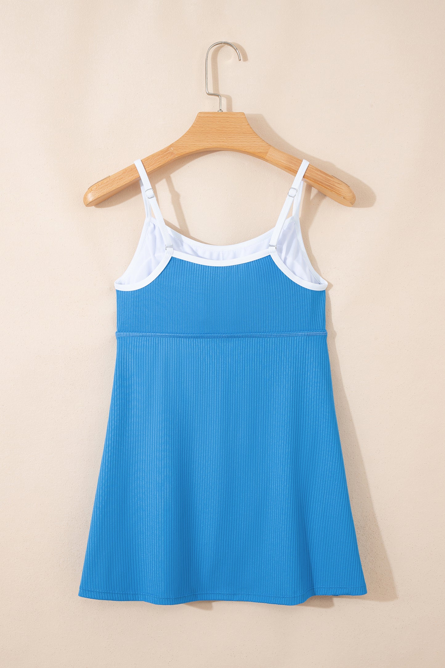 Navy Blue Color Block Edge Ribbed Pocketed Lined Swim Dress
