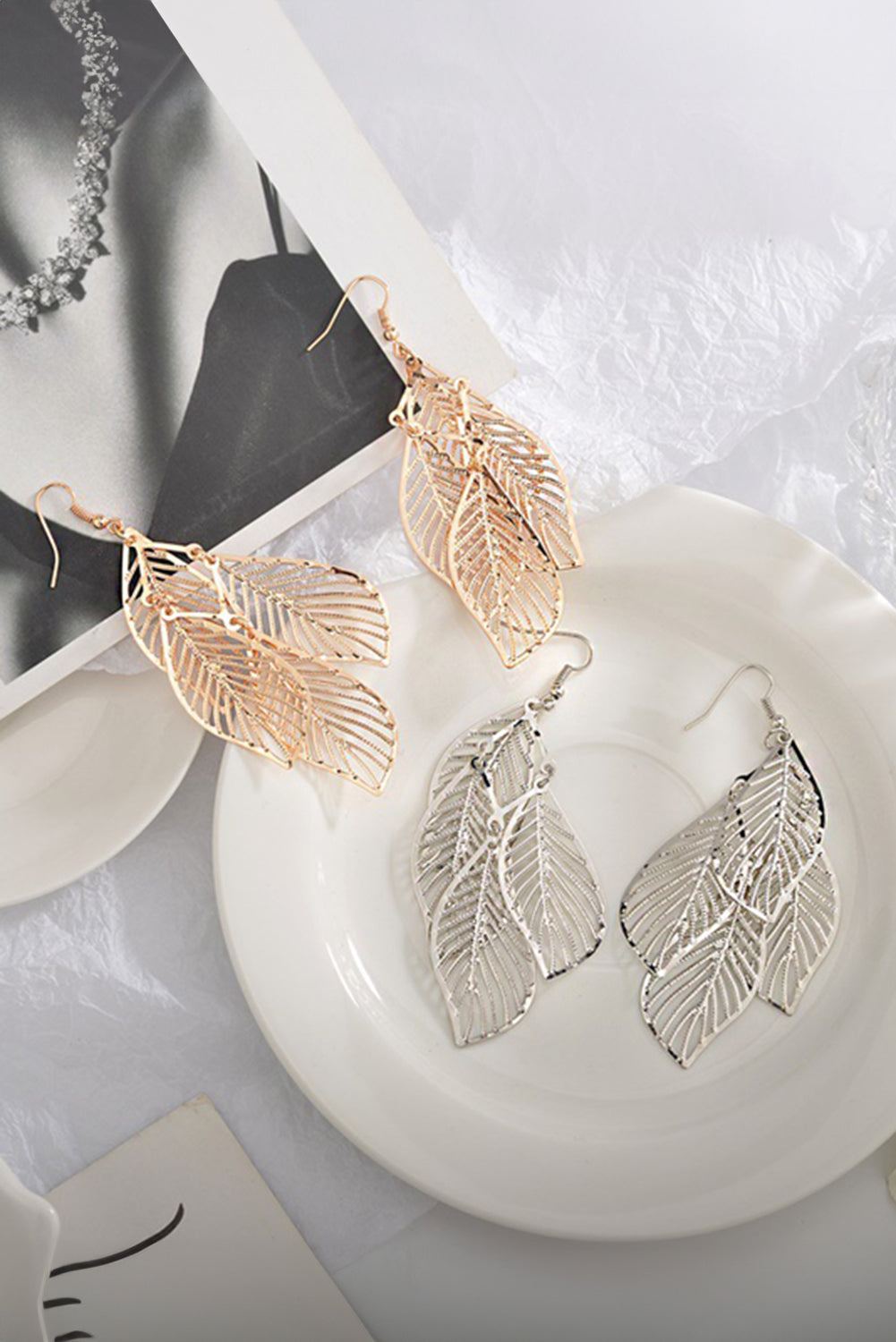 Gold Hollow Out Leaves Alloy Hook Earrings