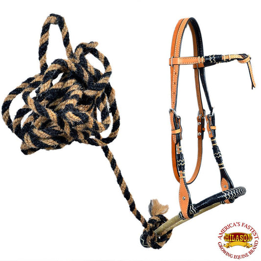 Horse Headstall, Bosal & Horse Hair Rein Set