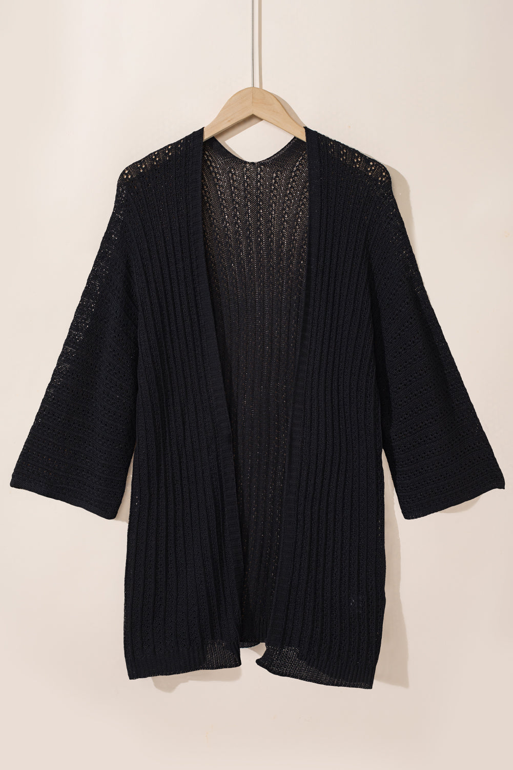 Sky Blue Hollow-out Knit Kimono Lightweight Cardigan