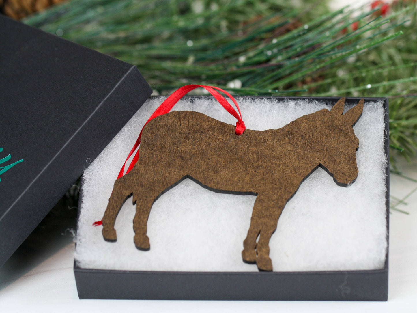 Spotted Gray and White Miniature Donkey Christmas Ornament