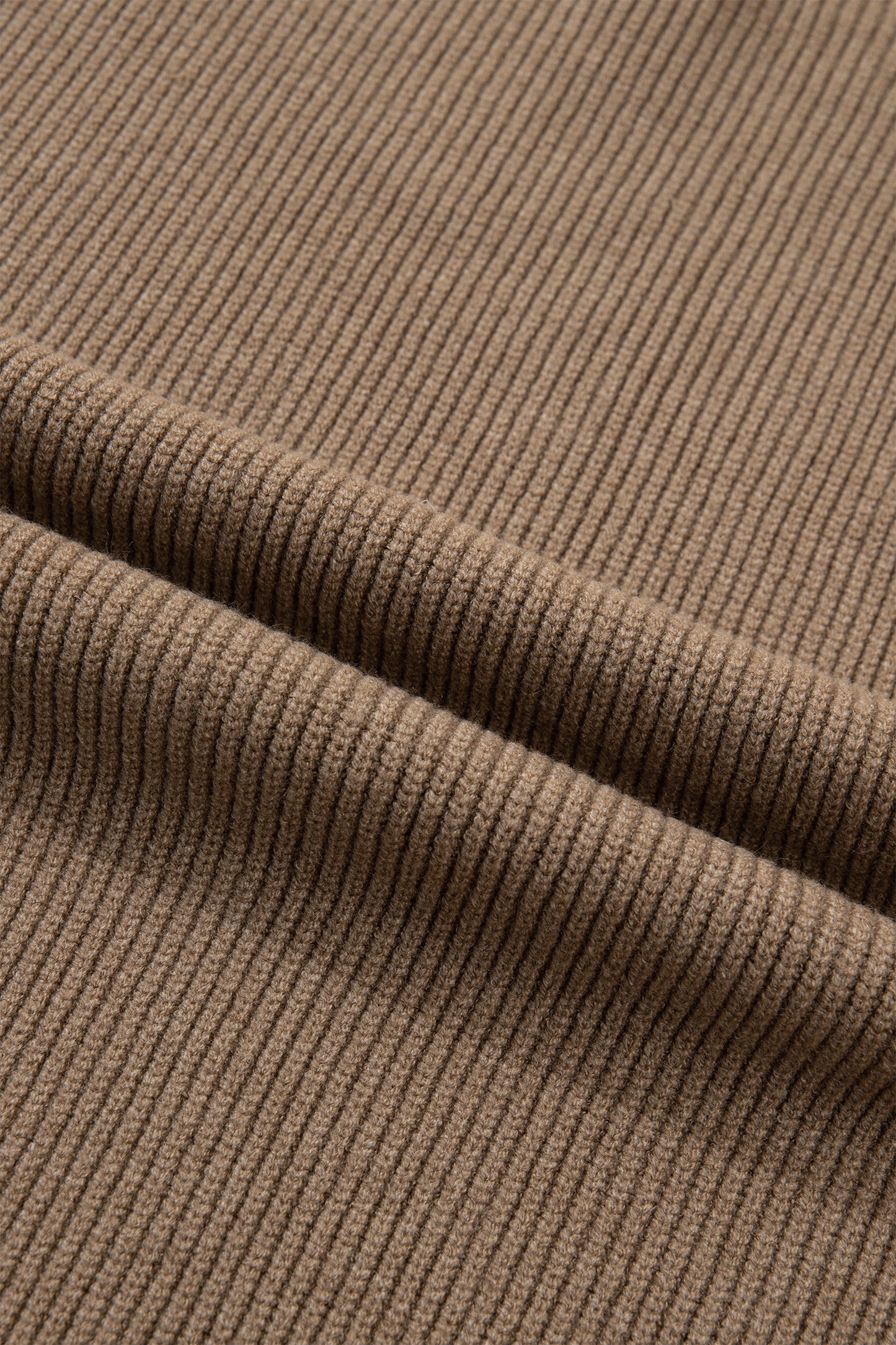 Light French Beige Solid Color Ribbed Knit Mock Neck Loose Sleeveless Sweater