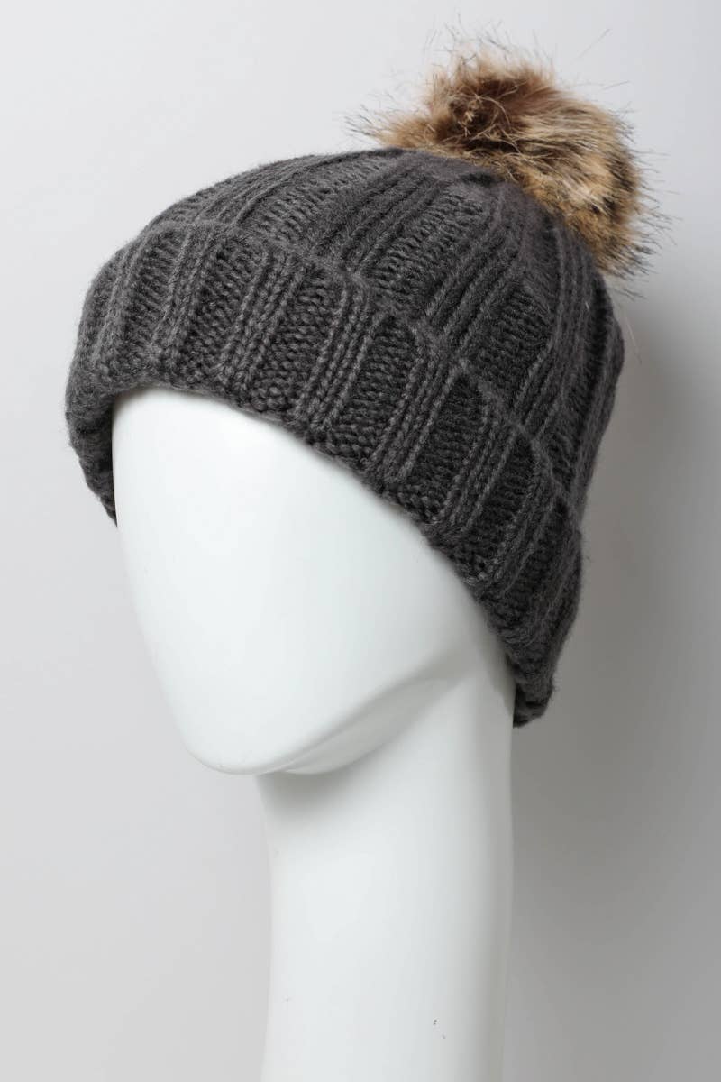 Winter-Ready Ribbed Faux Fur Beanie