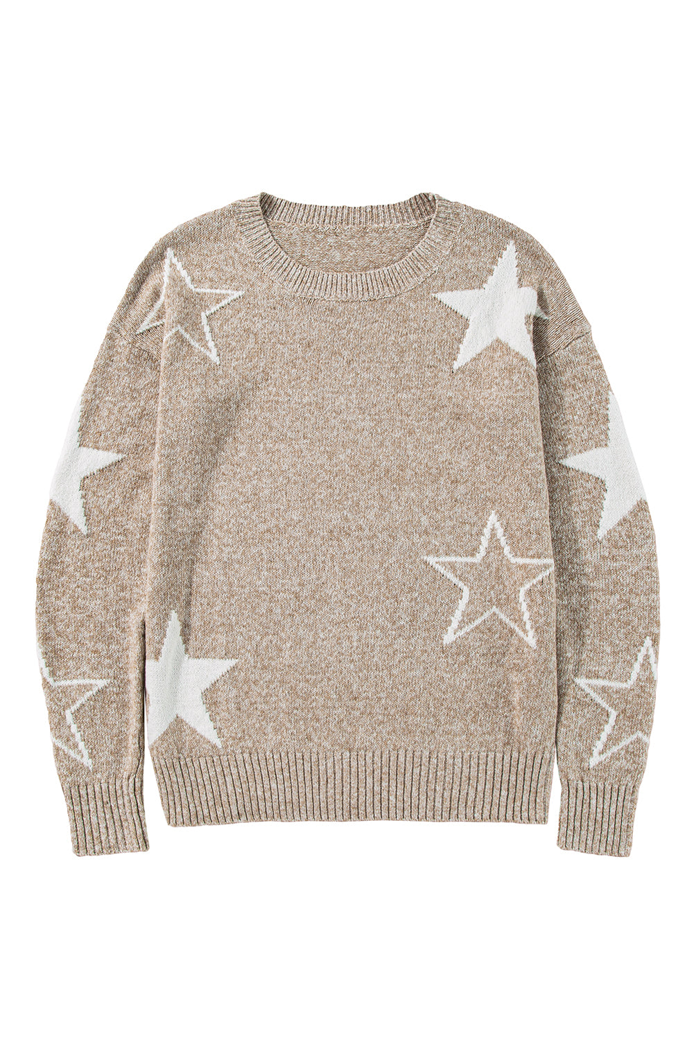 Gray Star Pattern Drop Shoulder Sweater