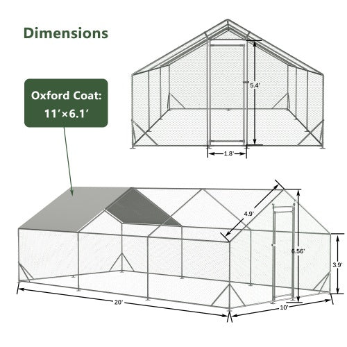 Large Metal Chicken Coop 10'x20'