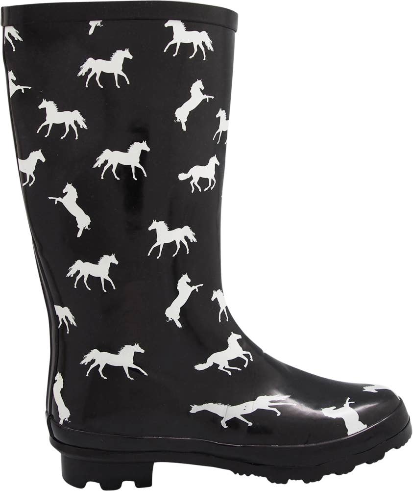 Norty Womens Mid Calf 11" Rain Boot 40854 Horse/Black Glossy