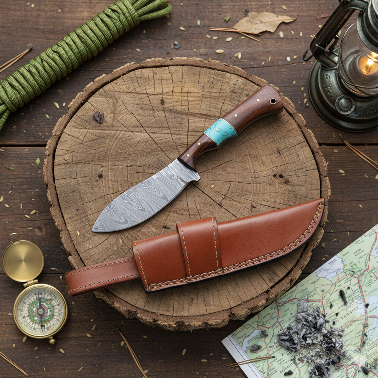 8.5' Handmade Damascus knife with leather sheath