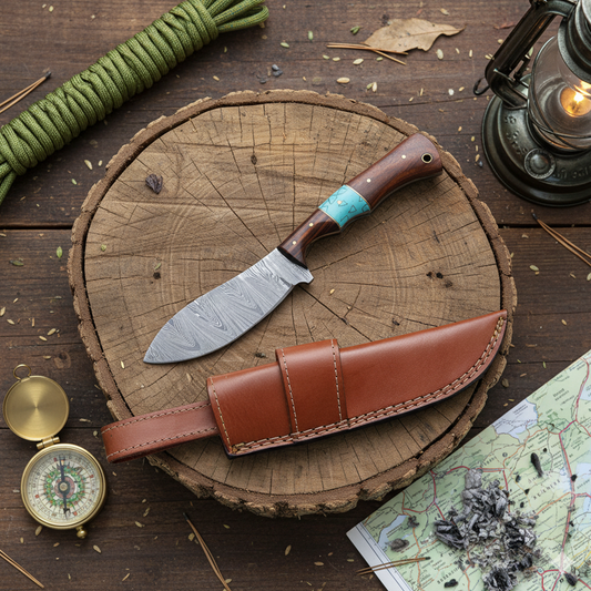 8.5' Handmade Damascus knife with leather sheath