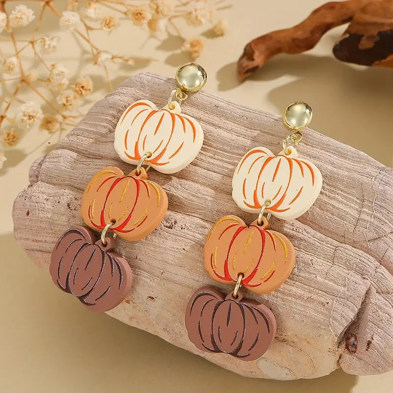 Triple Pumpkin Dangly Earrings