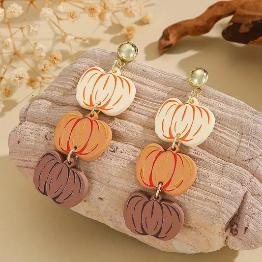 Triple Pumpkin Dangly Earrings