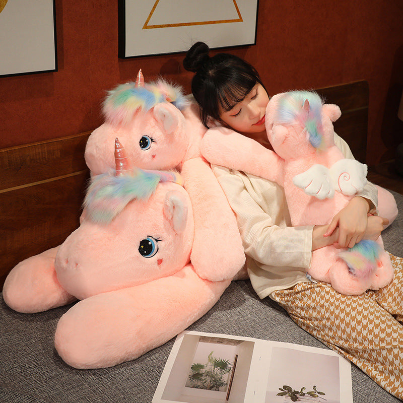 Rainbow Angel Horse Long Pillow Cute Plush Toy