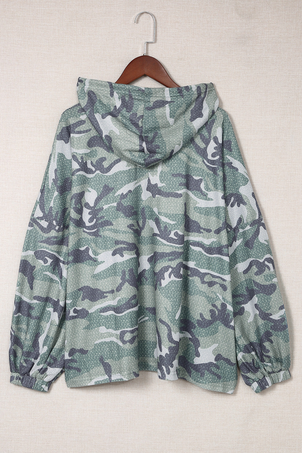 Green Camo Print Button Front Oversize Hoodie