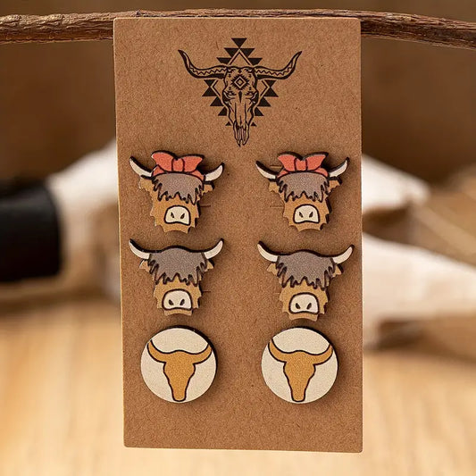 3pk Cow Earrings