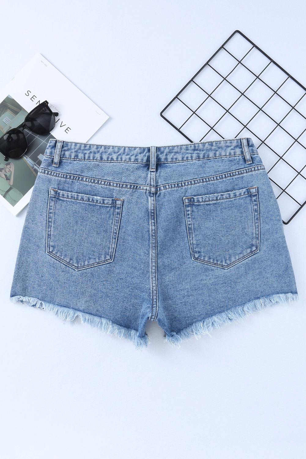 Pink High Rise Crossover Waist Denim Shorts