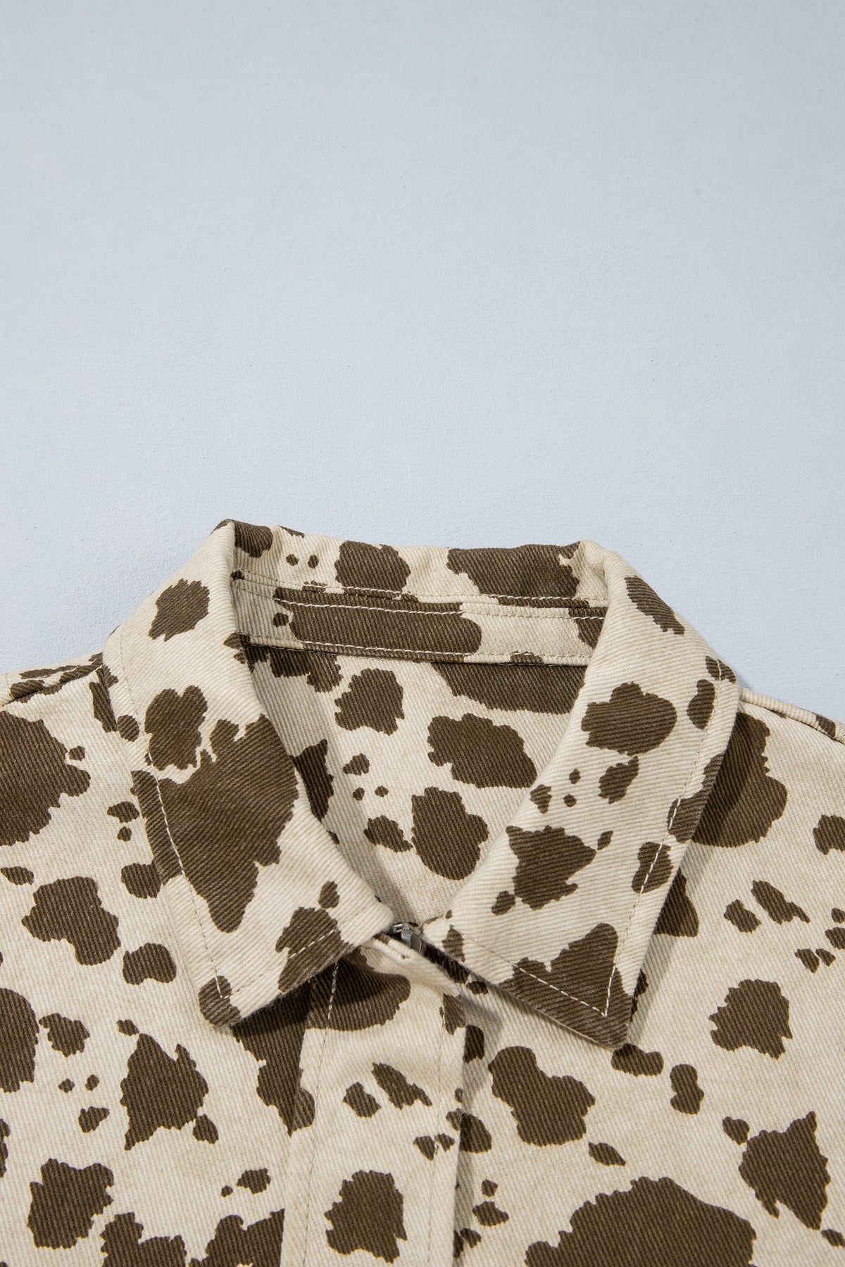 Brown Western Cow Print Cargo Pocket Denim Jacket