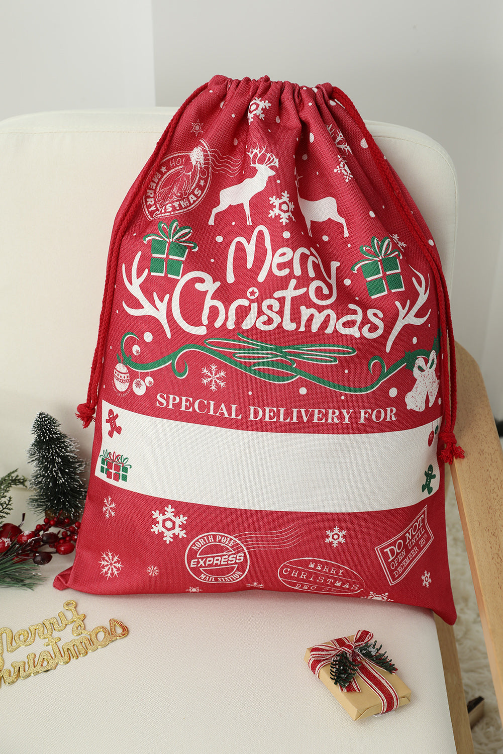 Snow White 50*70cm Christmas Drawstring Large Gift Bag