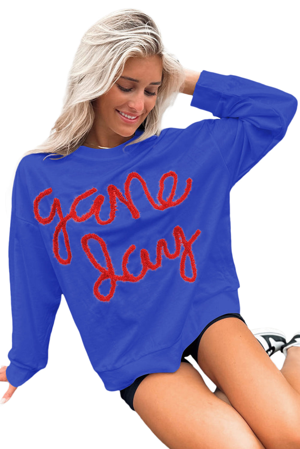 White Tinsel Game Day Drop Shoulder Graphic Sweatshirt