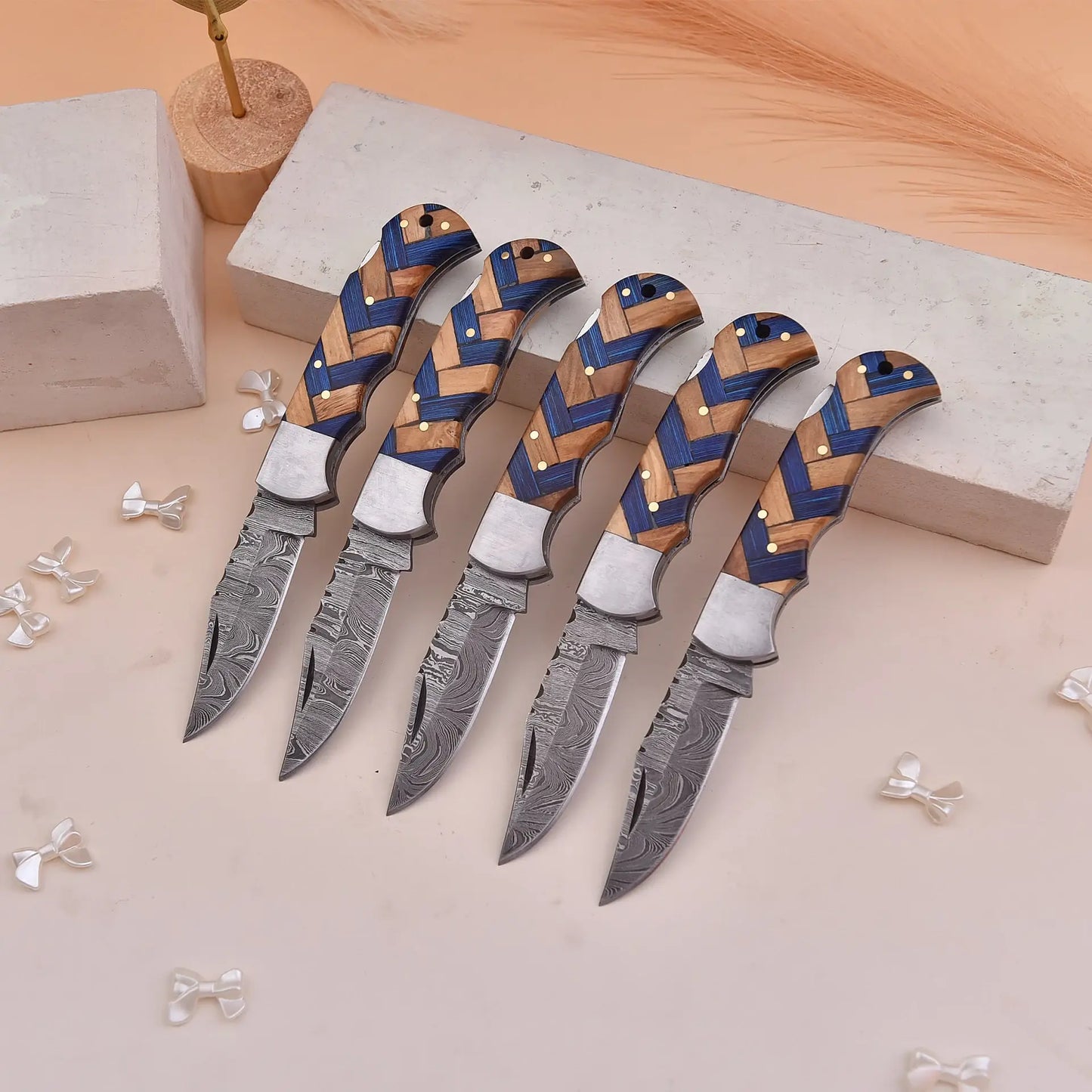 6.5' Artistic handle damascus folding knife, Pocket Knife