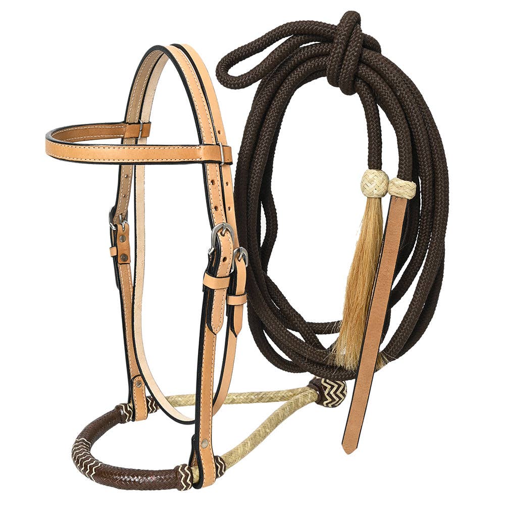 Horse Headstall, Bosal & Reins Set