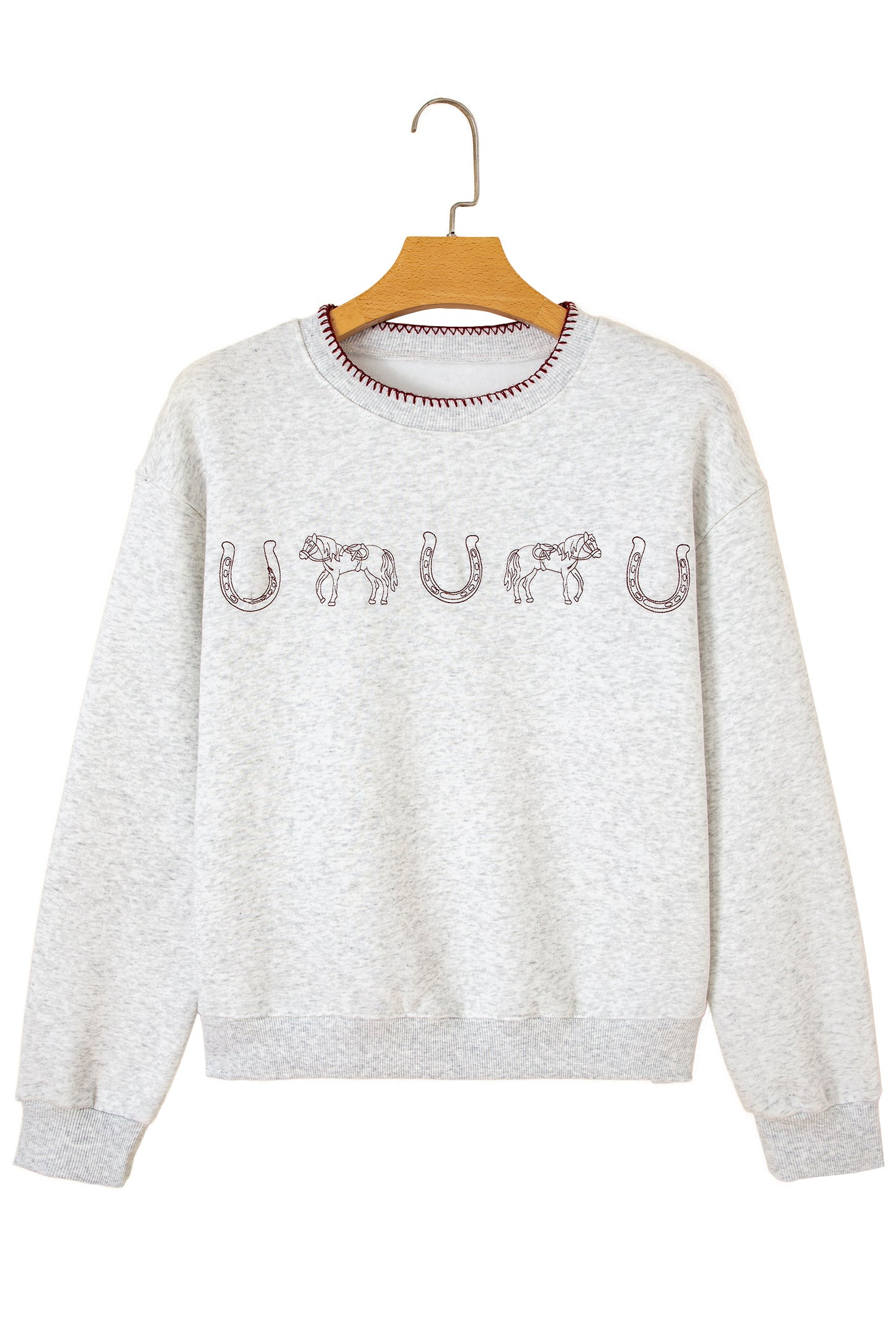 Light Grey Western Print Embroidered Casual Sweatshirt