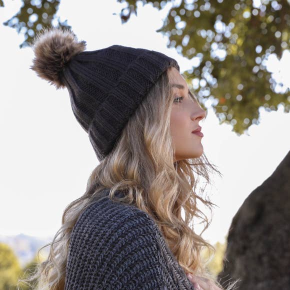 Winter-Ready Ribbed Faux Fur Beanie