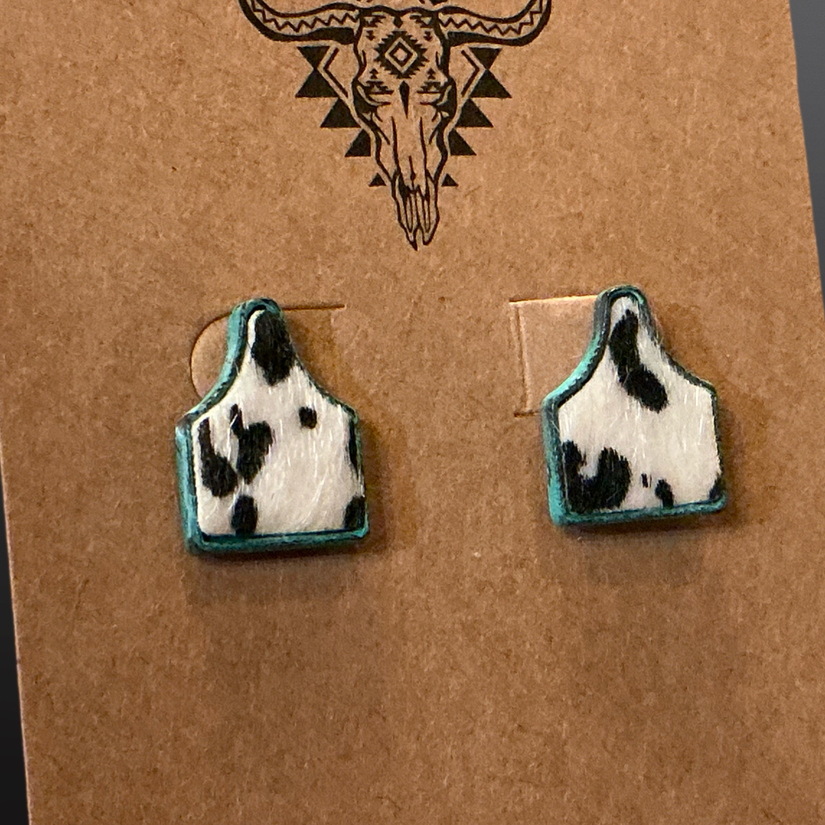 Faux Cowhide Cow Tag Earrings