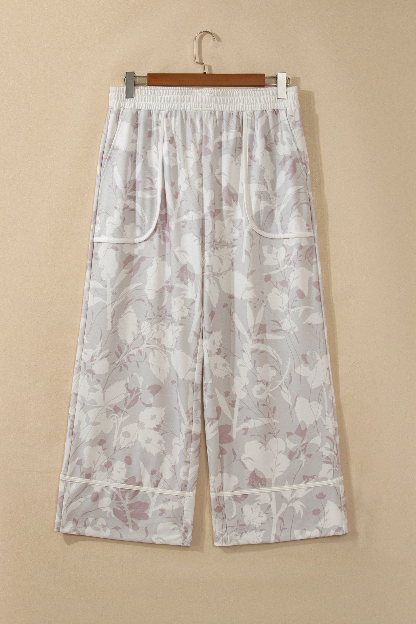 Gray Floral Camo Print Contrast Trim Plus Size Loose Pants