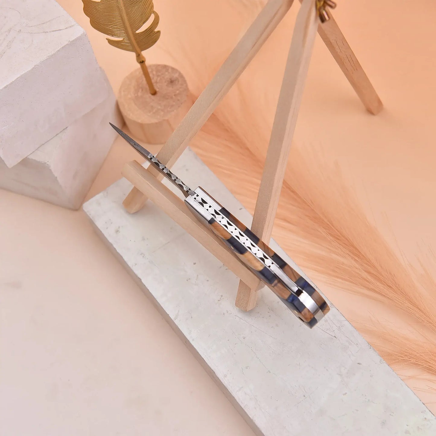 6.5' Artistic handle damascus folding knife, Pocket Knife