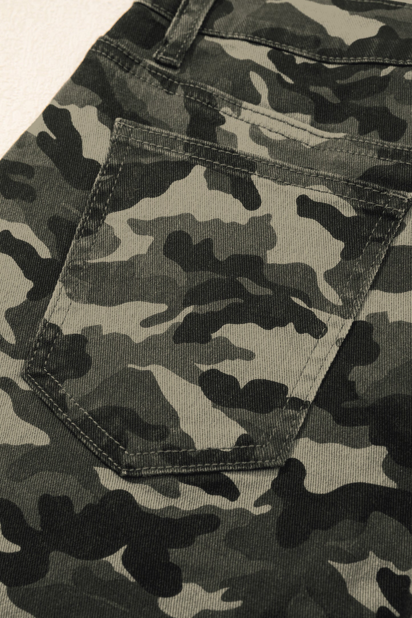 Green Camouflage Print Multi Pocketed Womens Denim Pants