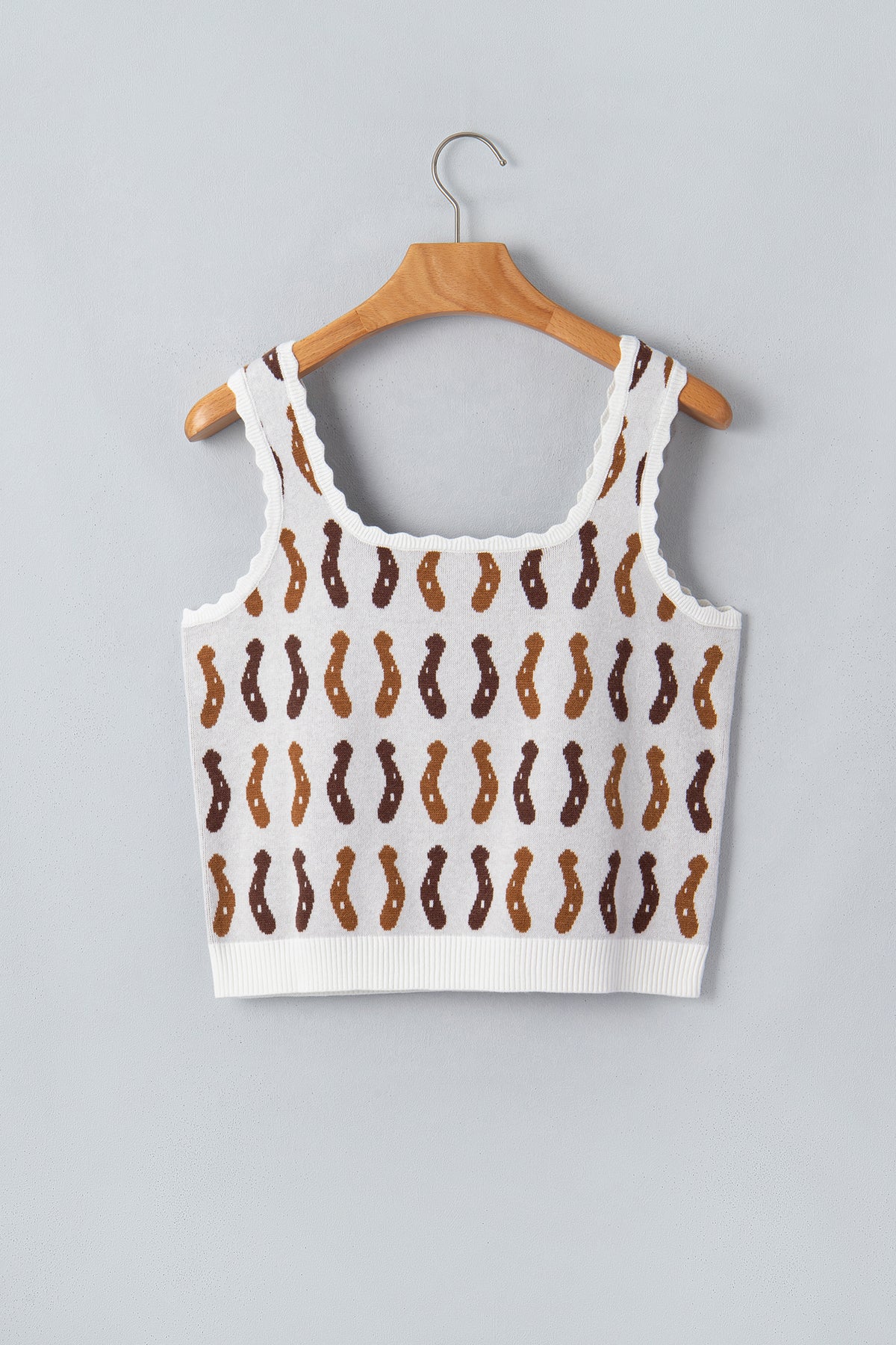White Western Leopard/ Horseshoe Printed Scalloped Trim Square Neck Sweater Vest