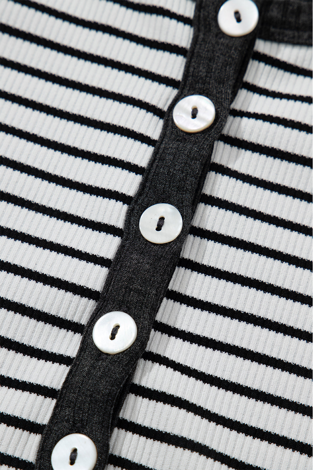 White Stripe Ribbed Knit Buttoned U Neck Tank Top
