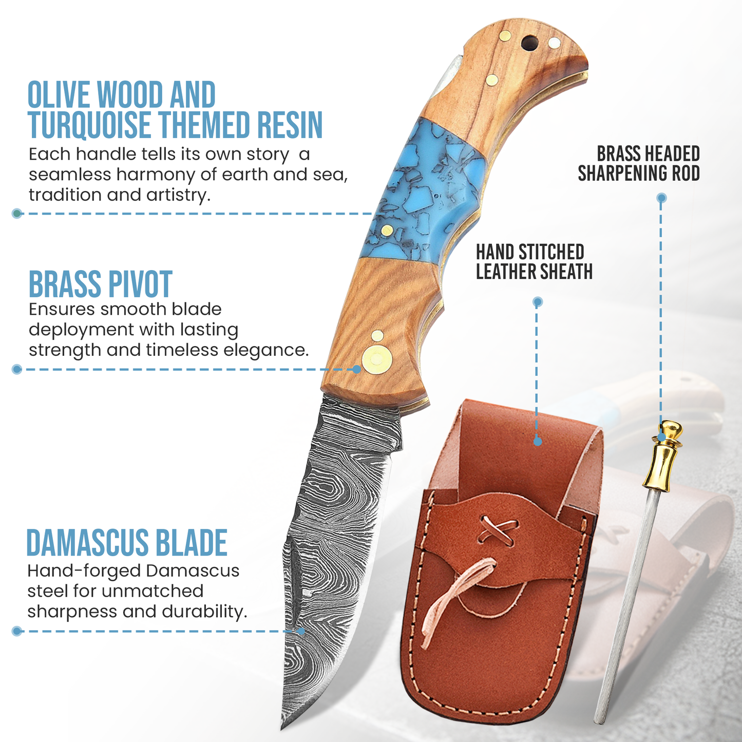 6.5' Handmade damascus folding knife, Pocket Knife