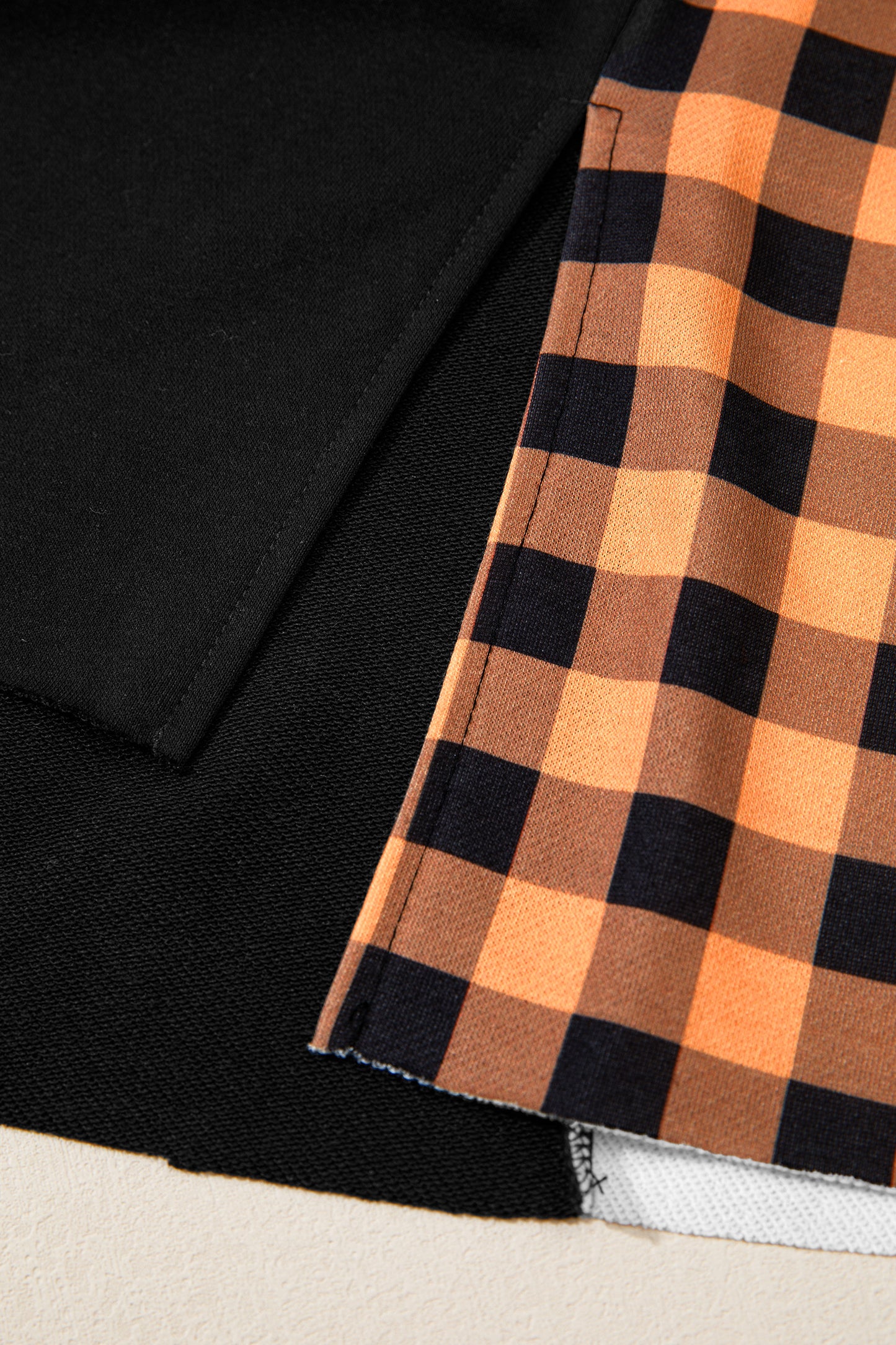 Black Patchwork Plaid Pumpkin Face Long Sleeve Top