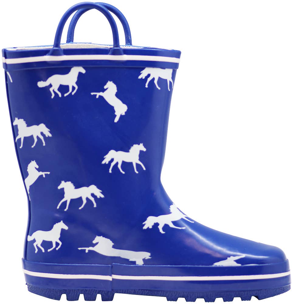 Norty Toddlers Boys Girls Rain Boots- Royal Horse